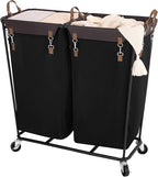 StorageWorks 390L Extra Large Laundry Hamper with Wheels, Laundry Basket with Wheels 2 Sections, Clothes Sorter Cart with Divider for Hotel, Home, Black, 1-Pack