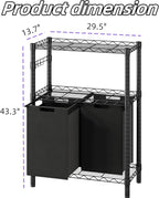 2 Section Laundry Sorter, Laundry Hamper with Shelf, 90L Pull-Out and Removable Oxford Fabric Laundry Bags, 2 Laundry Organizer Basket Clothes Separator Hamper, Black