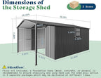 AMERLIFE 10x16.6x7.3 FT Outdoor Storage Shed with Lounge Area, Metal Shed with Sliding Doors, 2 4-Pane Windows & 4 Vents, Heavy-Duty Weather-Resistant Steel for Backyard & Garden, Dark Gray
