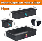 QUELIEN Desk Drawer Organizer Tray Set, 16PCS Plastic Drawer Organizer Bins for Office, Makeup, Kitchen - Gray Blue Desk Organizer with Flexible Interlocking Design for Efficient (Gray Blue, 16PCS)