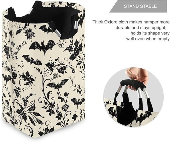Goth Bats Laundry Basket for College Dorm,50L Collapsible Portable Laundry Hamper Storage Basket for Toys Clothes Organizer