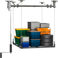 Garage Ceiling Storage Racks,4x4 FT Garage Storage Lift with Secure Lock,Heavyweight Overhead Rack for Easy Up Down,Industrial Elevator System Holds 400 Lbs