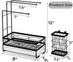 Kitchen Sink Caddy with 3 Dishcloth Drying Racks, Sponge Holder Rag Stand with Drain Pan, Metal Sink Storage Organizer with Removal Basket for Brush, Towel, Scrubber, Dish Rag, Black