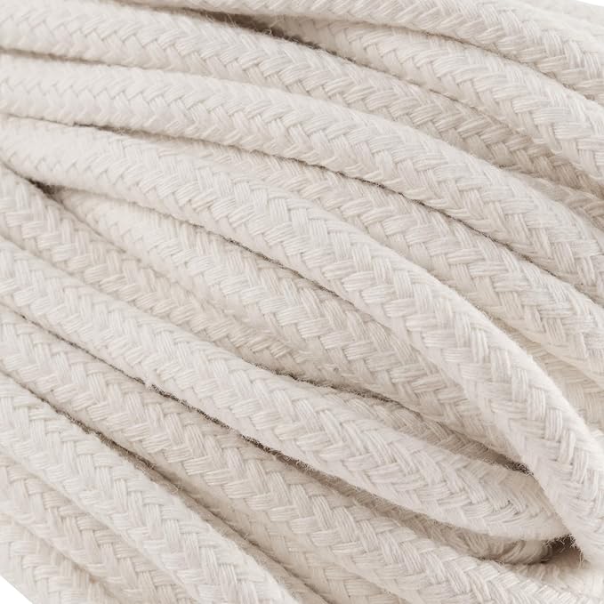FUNSUEI 3/8 Inch 164 Feet White Cotton Clothesline Rope, Cotton Braided Clothesline Rope for Clothes Hanging, Plant Hanger, Knitting Crafts