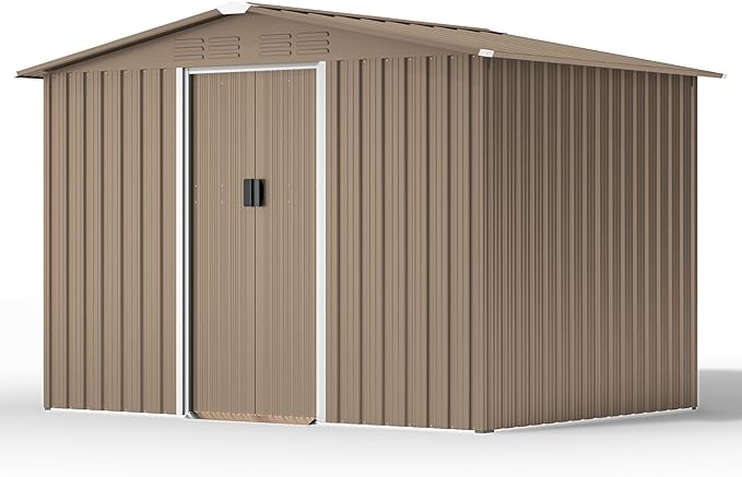 Kullavik 8FT x 6FT Outdoor Storage Shed with Floor and Lockable Doors,Waterproof Metal Garden Tool Shed,Galvanized Steel shed for Backyard,Garden,Patio
