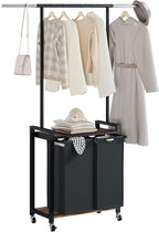 IDEALHOUSE Laundry Sorter 2 Section with Hanging Rack,Rolling Laundry Sorter Hamper with Shelf & Lockable Wheels,Laundry Basket Organizer for Laundry Room, Bedroom, Bathroom