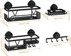 KEGII Shower Caddy Suction Cup, 4 Pack Suction Shower Shelf with Towel Rack No Drilling, Removable Shower Organizer with Hooks & Soap Holder, Space-Saving Bathroom Storage (Black)