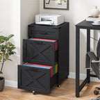 3 Drawer Small File Cabinet with Wheels, Farmhouse Vertical Filing Cabinet Fits Letter/A4 Size, Rolling File Cabinets Wooden Printer Stand for Home Office, Rustic Black