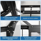 Double Sliding Door Polycarbonate Greenhouse with Rain Gutter and Roof Vent, Raised Base and Anchor Aluminum Heavy Duty Walk-in Green House, Outdoor Patio Sunroom (Black, 97.75*94.5*89.5in)