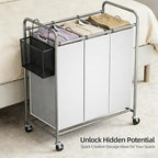 ROMOON Laundry Sorter Hamper 3 Section, Divided Laundry Basket Organizer with Heavy Duty Lockable Wheels and Removable Bags, Rolling Clothes Hamper for Apartment, Dorm & Family (130L Neutral Gray)