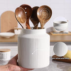 Farmhouse Ceramic Farmhouse Kitchen Utensil Holder for Countertop, Rustic Cooking Utensil Holder Crock Fit for Kitchen Counter. White 6.1 x 6.1 x 7 IN