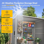 Aoxun 5x3 FT Outdoor Storage Shed, Plastic Garden Resin Shed with Floor for Patio, Lawn, Outdoor Storage Cabinet with Lockable Door for Bike, Garbage Can, Tools, Grey