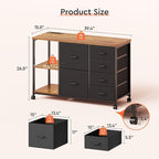6 Drawer File Cabinet with Charging Station Rolling Printer Stand with Open Storage Shelf Fabric Lateral Filing Cabinet for Home Office,Rustic Brown