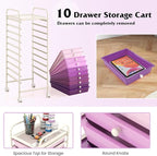 Storage Cart, Rolling Utility Cart with 10 Drawers, Portable Handles & Lockable Wheels, Mobile Paper Toys Storage Organizer Large Capacity for Home Office School Teacher (Purple Gradient)
