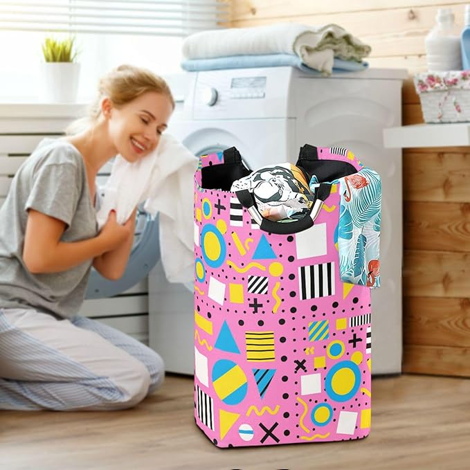 Memphis 80s 90s Laundry Basket for College Dorm,50L Collapsible Portable Laundry Hamper Storage Basket for Toys Clothes Organizer