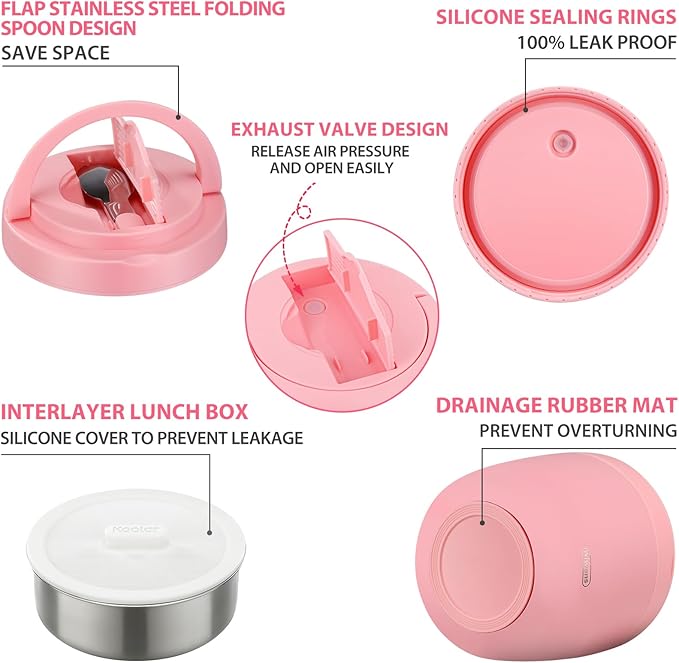 Thermo Food Jar for Hot Food Adults 32OZ Soup Thermo Lunch Containers Wide Mouth Vacuum Insulated Stainless Steel Leakproof Bento Box with Spoon (Pink2)