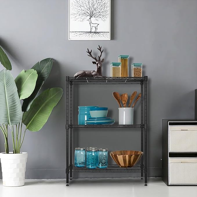 PayLessHere | 3-Tier Wire Shelf | 23"x13"x30" | Black | Adjustable Racks | Heavy-Duty Storage Shelves, Holds Upto 450 lbs | Rust-Resistant, No-Tool Assembly | for Home, Garage Shelving