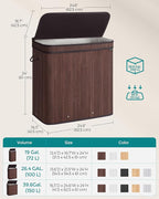 SONGMICS Laundry Hamper with Lid, Bamboo Laundry Basket, Removable Machine Washable Laundry Basket, with Handles, 39.6-Gallons, for Laundry Room, Bedroom, Bathroom, Chestnut Brown ULCB062K01