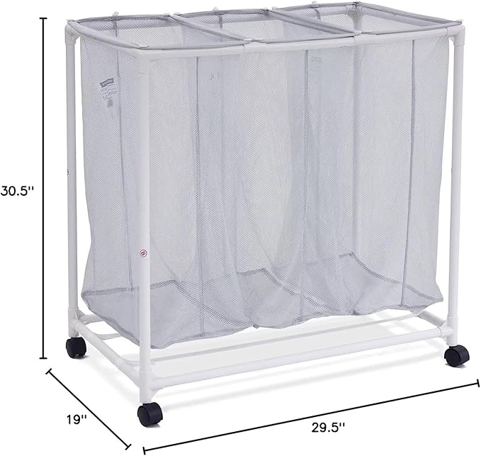 SEDLAV 3 Bag Mesh Rolling Sorter Laundry Cart