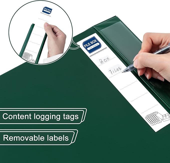 Storage File Boxes A4, 6 Pack Foldable File Box with Clip, 50mm Spine, Plastic Archives Cases with Magnetic Closure, Document File Folder Organizer Storage Filing Box for Office School, Green