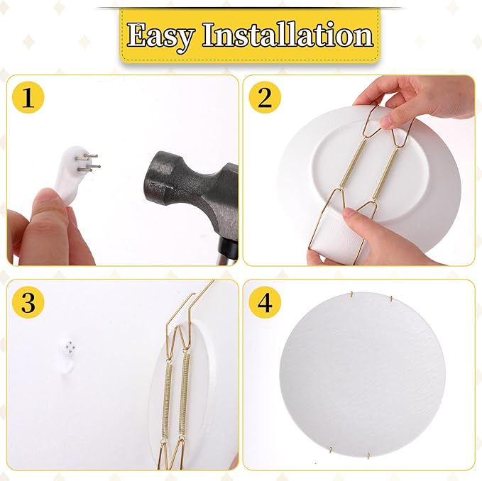 3 Pack Plate Hangers for The Wall,Wall Plate Hangers,6/8/10 Inch Plates Holders for Displaying on Walls Invisible Heavy Duty Wire Holder with Walls Utility Hooks for 5 to 10.5 Inch Plates