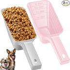 2 Cup Dog Food Scoop(2 Pack), Plastic Pet Food Scoop with Measuring Lines for Accurate Pet Food Portions,Dishwasher Safe (Grey and Pink)