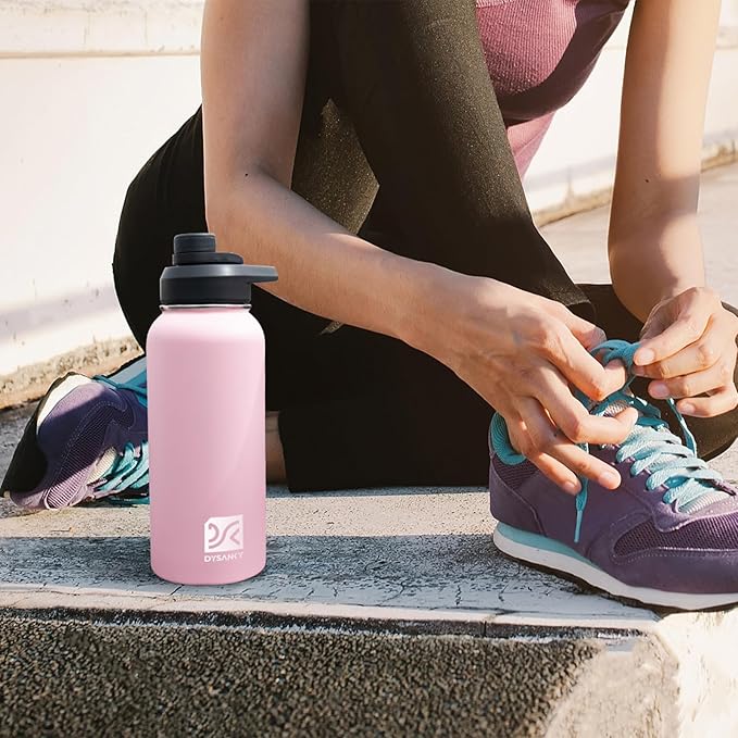 32 oz Insulated Water Bottle | Thickened Stainless Steel Vacuum Metal | Portable Sports Water Jug for Gym and Hiking with Straw, Carrier Bag, Handle Strap | BPA-Free 32 oz, Black