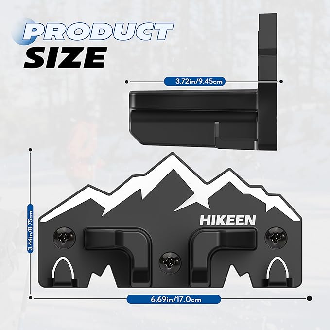 Hikeen Ski Wall Rack for Garage-Ski Wall Mount Storage Rack Fits Any Ski,Garage Organization & Space-Saving Winter Gear - Durable Ski Rack for Wall Display 4Pack