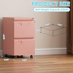 Aobabo 2 Drawer Filing Cabinet with Wheels, Lockable Metal File Cabinet with Business Card Slot for Legal/Letter Size Home Office, Required Assembled,Pink