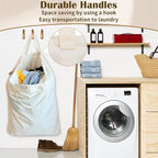 Canvas Laundry Bag with Handles & Drawstring Closure 27.5”Wx35"H, Thick Laundry Bag Large Heavy Duty Washable Dirty Clothes Travel Sack for Camp, College Dorm, Laundromat (Beige L, 2 Pack)