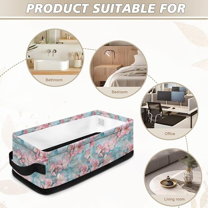 Storage Bins for Organizing Toilet Tank Topper Paper Basket Space-saving Stylish Shelf Bin Decorative Small Items Basket Holder Bathroom Accessories, Pink Flower Marble