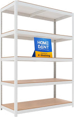 HOMEDANT House 5 Tier Heavy Duty Garage Shelving Adjustable Metal Rack Storage Shelves Standing Shelf Unit Organizers Pantry Closet Office (1, White, 48.1" W x 24.4" D)