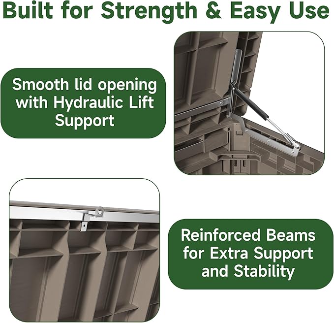 EasyUp 280 Gallon Deck Boxes Waterproof, Outdoor Large Storage Boxes with Lids, Outside Resin Storage Box & Deck Boxes for Patio, Garden Use(Gray)