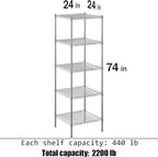 24" Deep x 24" Wide x 74" Height Wire Shelving Kit | 5-Tier | NSF Commercial Storage Rack Unit