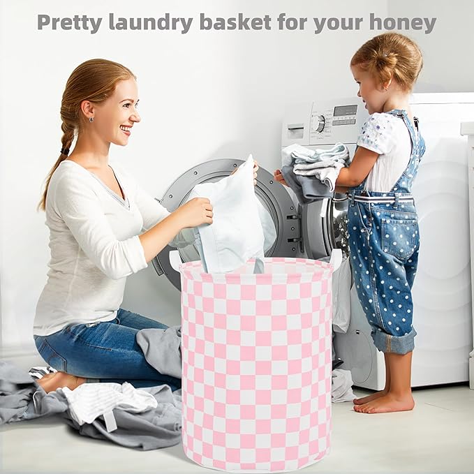 Large Foldable Laundry Basket Organizer Holder portable tall collapsible laundry hamper nusery Storage Basket Bin with Handles (Waterproof Lining, Pink Racing Flag)