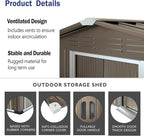 ALAULM 8'x6' Outdoor Storage Shed Outdoor Galvanized Metal Tool Shed with Vents & Sliding Door, Waterproof Garden Shed for Patio,Lawn,Backyard to Store Bikes,Tools-Brown