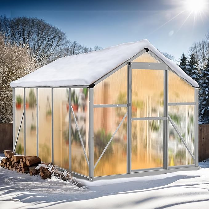 Vasitelan 6 x 10 FT Outdoor Greenhouse, Polycarbonate Greenhouse with Aluminum Frame for Backyard, Green Houses for Outside Garden Backyard, Patio (Silver)