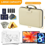 DocSafe Fireproof File Organizer with Lock, Hard-Shell Case Fireproof Document Box with 13 Pocket Accordion File Folder, Portable Home Office Travel Safe Storage for Important Documents Laptop Beige