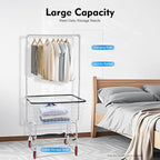 Wire Laundry Cart with Wheels, 1.8 Bushel Heavy-Duty Rolling Laundry Basket, Commercial Metal Wire Laundries Basket Cart for Clothes Storage and Organization (27 * 22 * 67in)