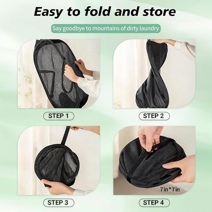 Pop Up Laundry Hamper Mesh Laundry Basket Collapsible Laundry Basket with Wide Opening Durable Hamper Bag for Clothes Storage (Black,1-PACK)