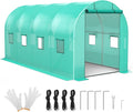15x7x7 ft Walk-in Tunnel Greenhouse with Galvanized Steel Frame & 8 Mesh Windows, Weather-Resistant Outdoor Plant Hot House for Vegetables, Green PE Cover & 2 Roll-Up Zipper Doors