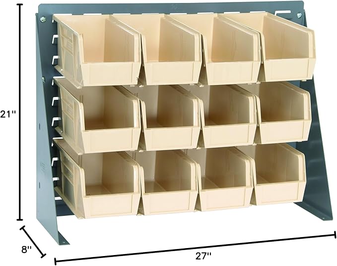 Quantum Storage Systems QBR-2721-230-12IV Ultra Bin Complete Bench Rack Package with 12 Ultra Bins, 27" x 8" x 21" , Ivory