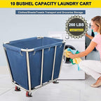 Commercial Laundry cart with wheels,10 Bushel Large Industrial Rolling Laundry Hamper with Waterproof Lining,Home Heavy Duty Laundry Baskets with Stainless Steel Frame, 260 LBS Load