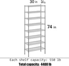 14" Deep x 30" Wide x 74" Height Wire Shelving Kit | 8-Tier | NSF Commercial Storage Rack Unit