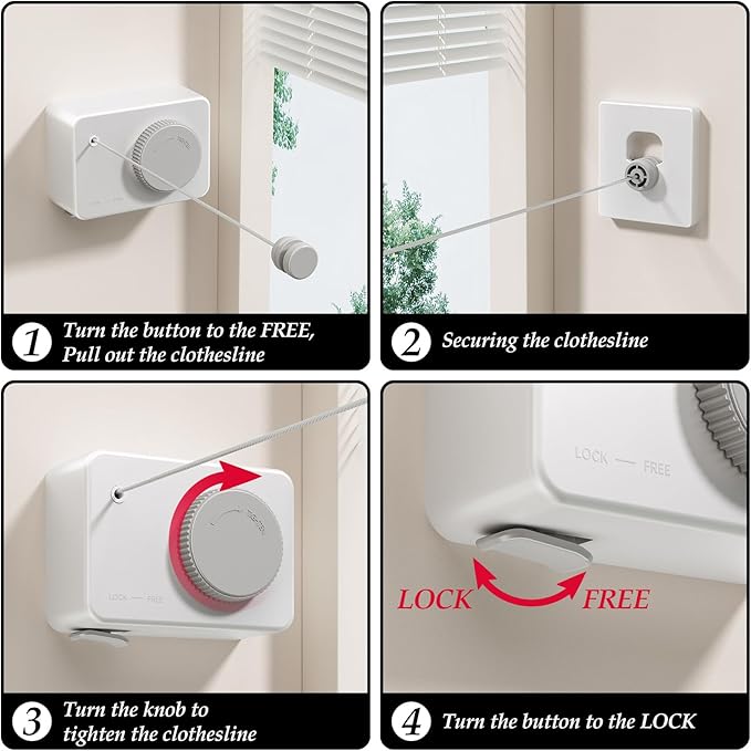 Danpoo Retractable Clothesline Indoor Outdoor, Heavy Duty Anti-Sag Wall Mounted Laundry Drying Line with Stainless Steel Rope