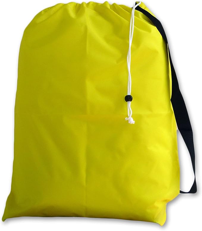 Small Laundry Bag with Drawstring, Carry Strap, Locking Closure, Color: Yellow, Size: 22x28
