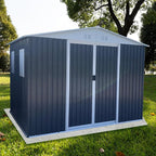 Heavy-Duty Outdoor Garden Shed with Aluminum Alloy Frame, Hinged Door, and Stable Foundation for Secure Storage (10x8 Feet Grey with 4 Transparent Window)