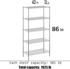 21" Deep x 42" Wide x 86" Height Wire Shelving Kit | 5-Tier | NSF Commercial Storage Rack Unit