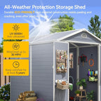 Aoxun 6x8 FT Outdoor Storage Shed, Plastic Garden Resin Shed with Floor and Window for Patio, Lawn, Outdoor Storage with Lockable Door for Bike, Garbage Can, Tools, Grey