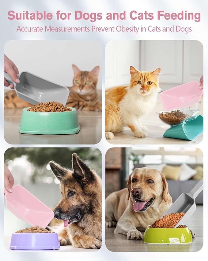 2 Cup Dog Food Scoop(2 Pack), Plastic Pet Food Scoop with Measuring Lines for Accurate Pet Food Portions,Dishwasher Safe (Grey and Pink)